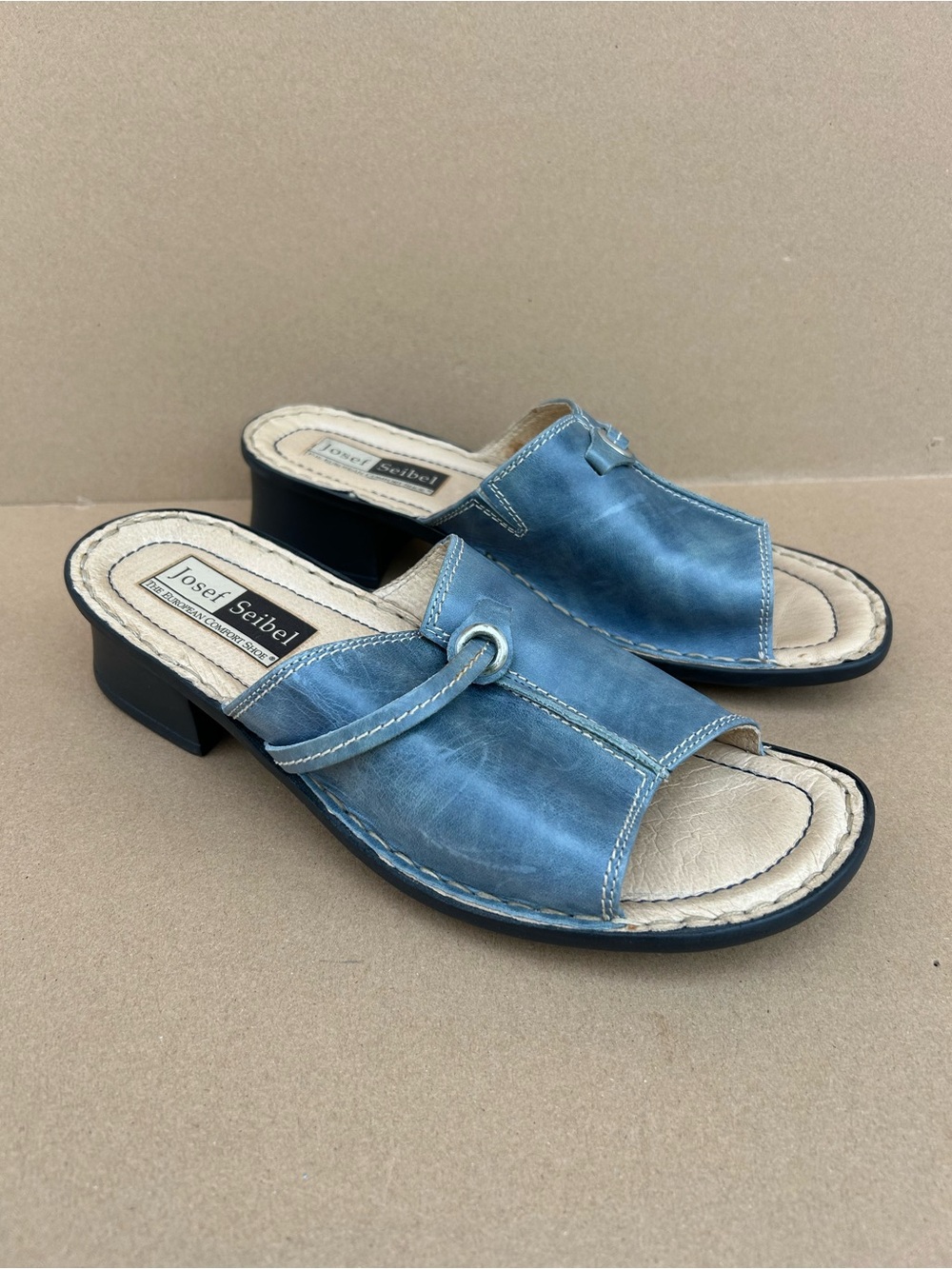 Josef Seibel Block Heel Open Heel Sandal Distressed Leather Women’s EU 39 Comfy